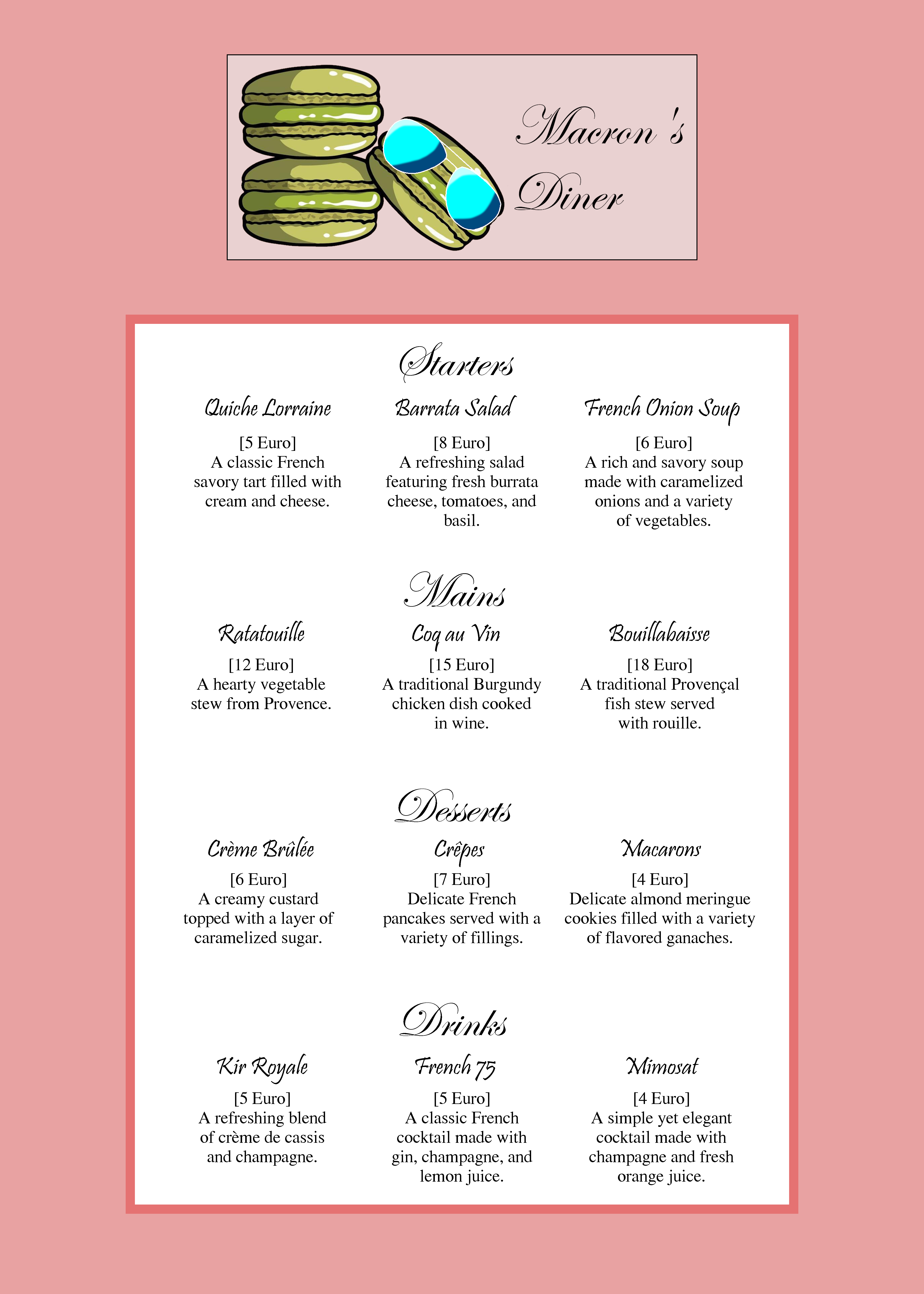 Physical Menu Photo